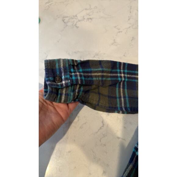 OSHKOSH B'GOSH 2T BOYS BUTTON FRONT GREEN BLUE PLAID FLANNEL BUTTON DOWN - Picture 7 of 7